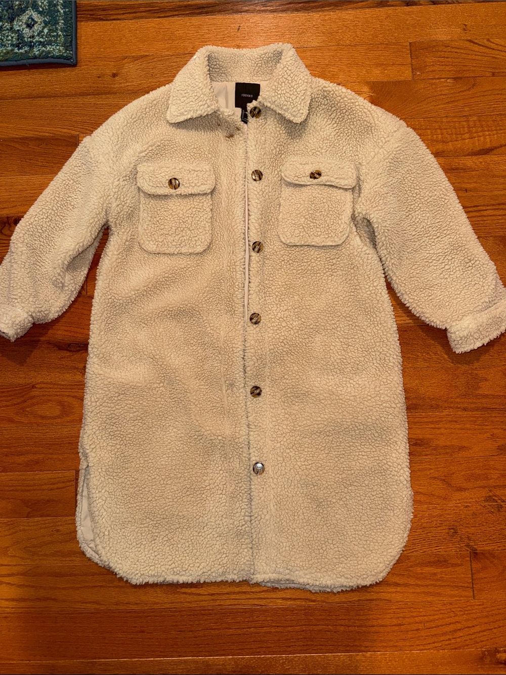 Forever 21 Cream Faux Shearling Shacket Teddy Button-Front Jacket S